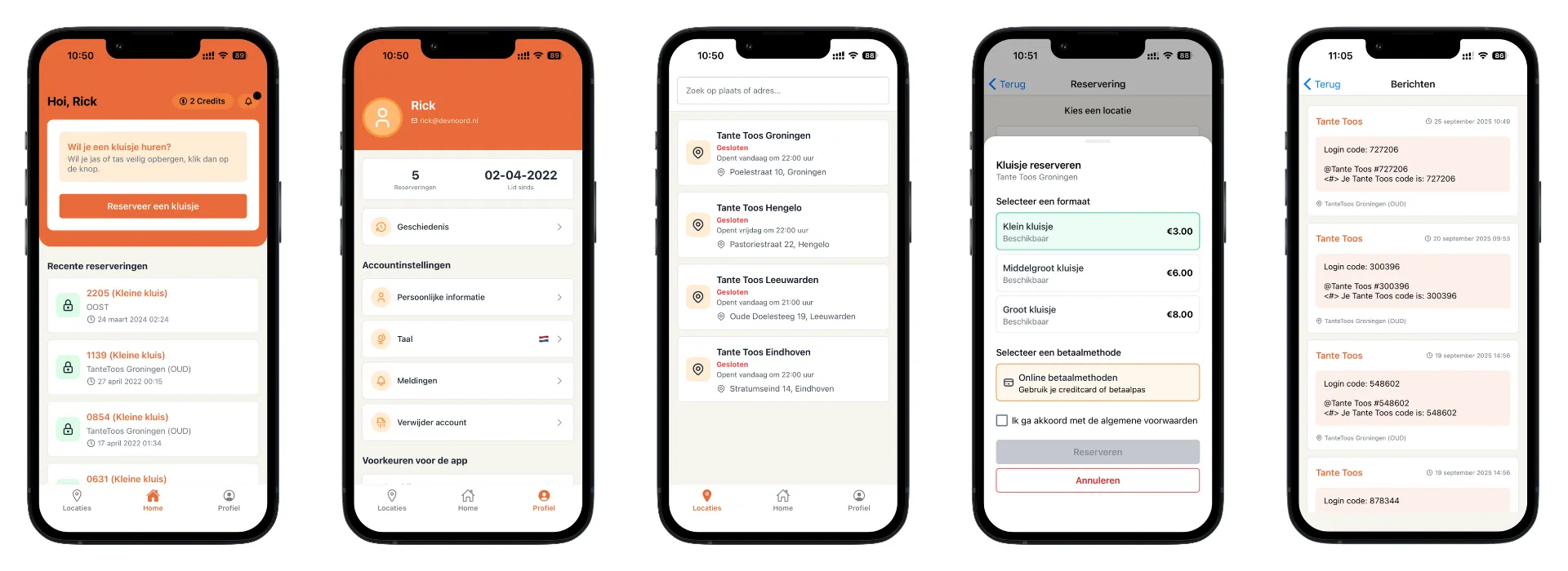 5 telefoons met de Tante Toos app